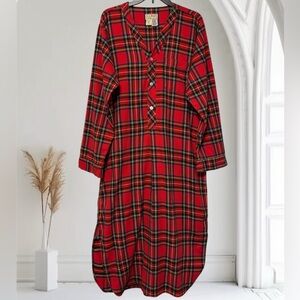 Vintage 90s LL Bean Red Tartan Nightgown Pajamas Mens Night Shirt Size Large